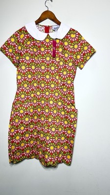 Smak Parlour Unique Vintage Dress M 6-8 Rust Flower Power Cotton Mod Peter Pan