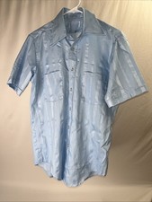 VINTAGE 70 s 1970 s Blue Button Shirt Men s Sz 14.5 Hippie, Retro, Disco