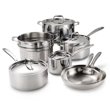 Signature Tri-Ply Clad Stainless Steel 11-Piece Cookware Set with Lids, Pots ...
