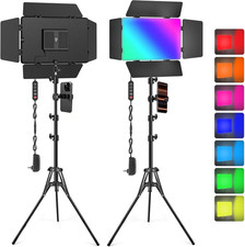 2 Pack RGB LED Video Light with Barndoor, 2500K-8500K CRI 98 Dimmable Bi-Color