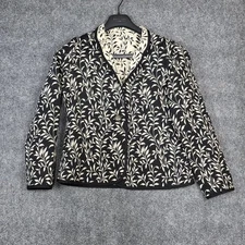 Trimdin Tuscany Collection Onyx Quilted Black White Leaf Print Jacket Women's M