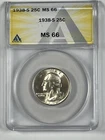 1938-S Washington Quarter : ANACS MS66