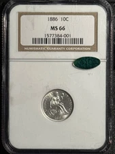 1886 Liberty Seated Dime NGC MS-66 BLAST WHITE CAC