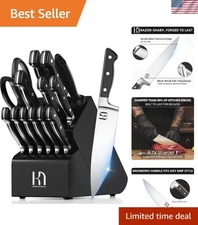 Knife Set, 15 Pcs Kitchen Knife Block Set, Enduring Razor-Sharp Japanese High...