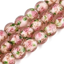 80pcs Luminous Rose Lampwork Glass Handmade Faceted Beads Flower Beads Pink DIY