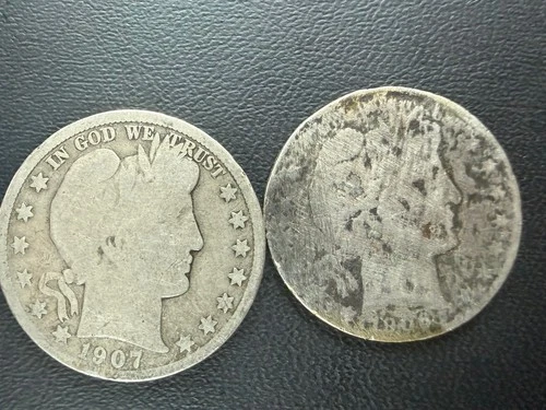 1907 D  & 1906 (unknown mint) BARBER HALF DOLLAR **LOT OF 2**