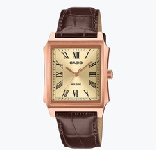 Casio MTP-B190RGL-9BV Rose Gold Tank Watch Brown Leather NEW 2026 Roman Dial