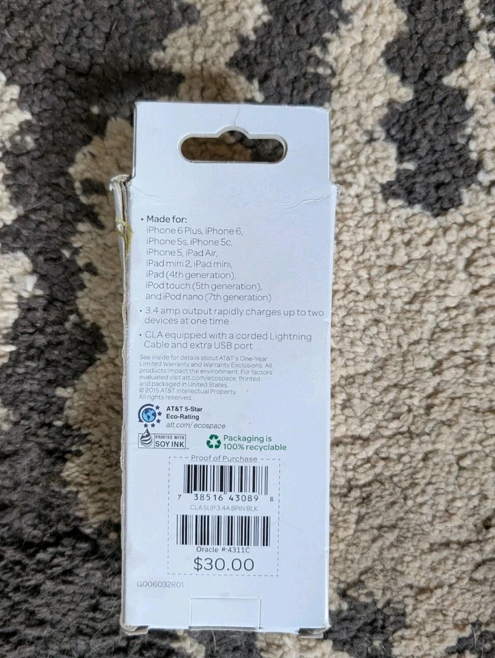 Cargador de coche AT&T Lightning con puerto USB adicional para Apple iPhone certificado MFi nuevo Foto 3 de 3