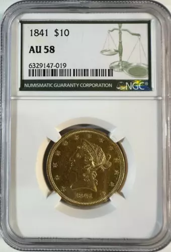 1841 $10 Liberty Head Gold Eagle No Motto NGC AU58 Green Label