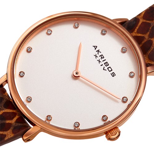 Women's Akribos XXIV AK923RGBR Swarovski Wraparound Leather Lizard Pattern Watch - Picture 2 of 4