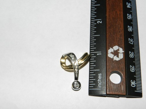 14k Two Tone Gold Genuine .45 Ct Diamond Ribbon Design Slide Charm Pendant - Picture 5 of 5
