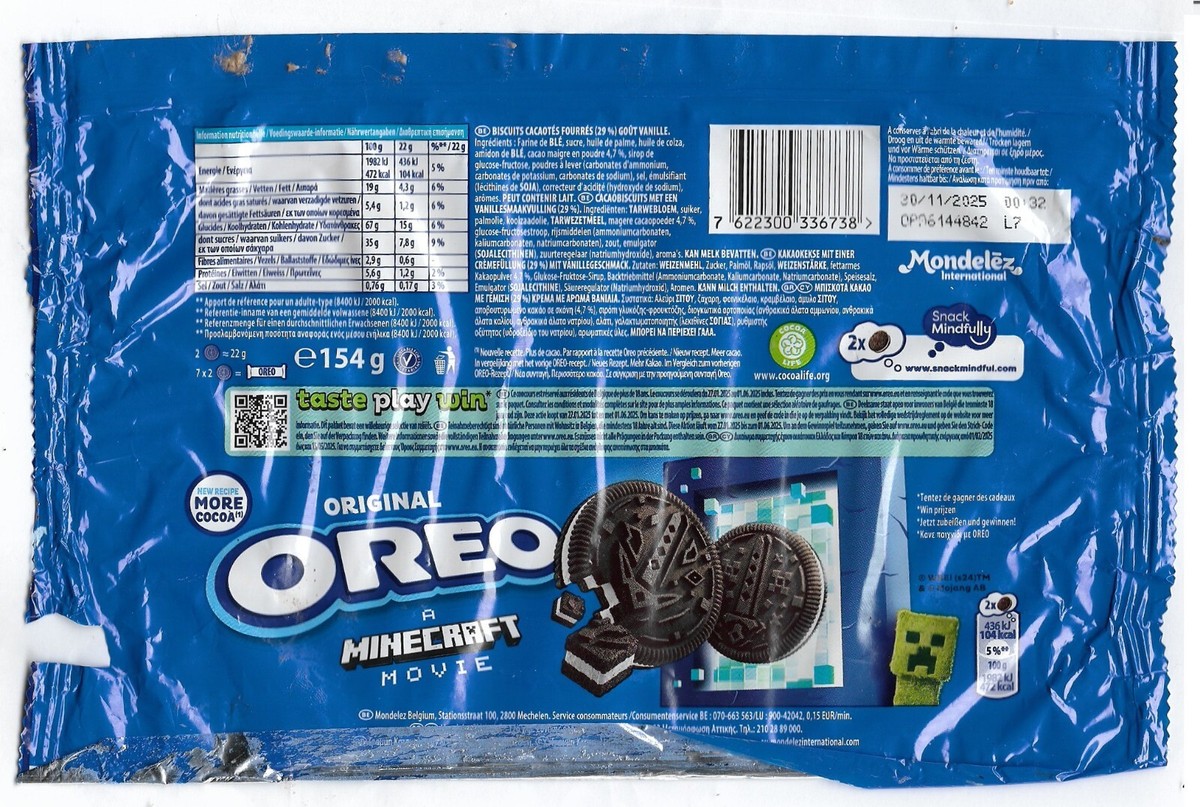 Mondelez Oreo Minecraft movie 2025 154g wrapper | eBay