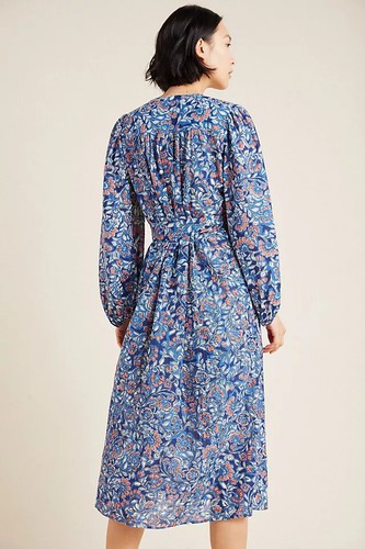 BNWT Beau Midi Dress by Velvet, Sz M / 12, Blue block print, £240 Anthropologie - Picture 2 of 7