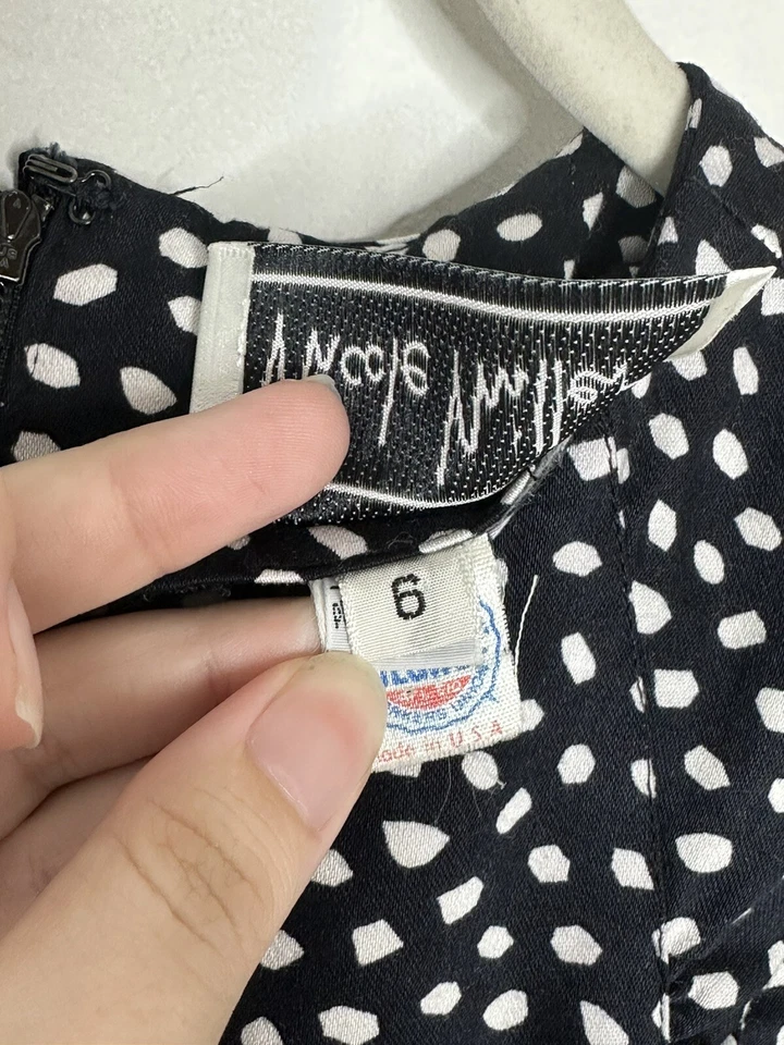 Nicole Miller Women's Vintage Black White Polka Dot Puckered Sleeve MIDI Dress 6 - Image 4 of 4