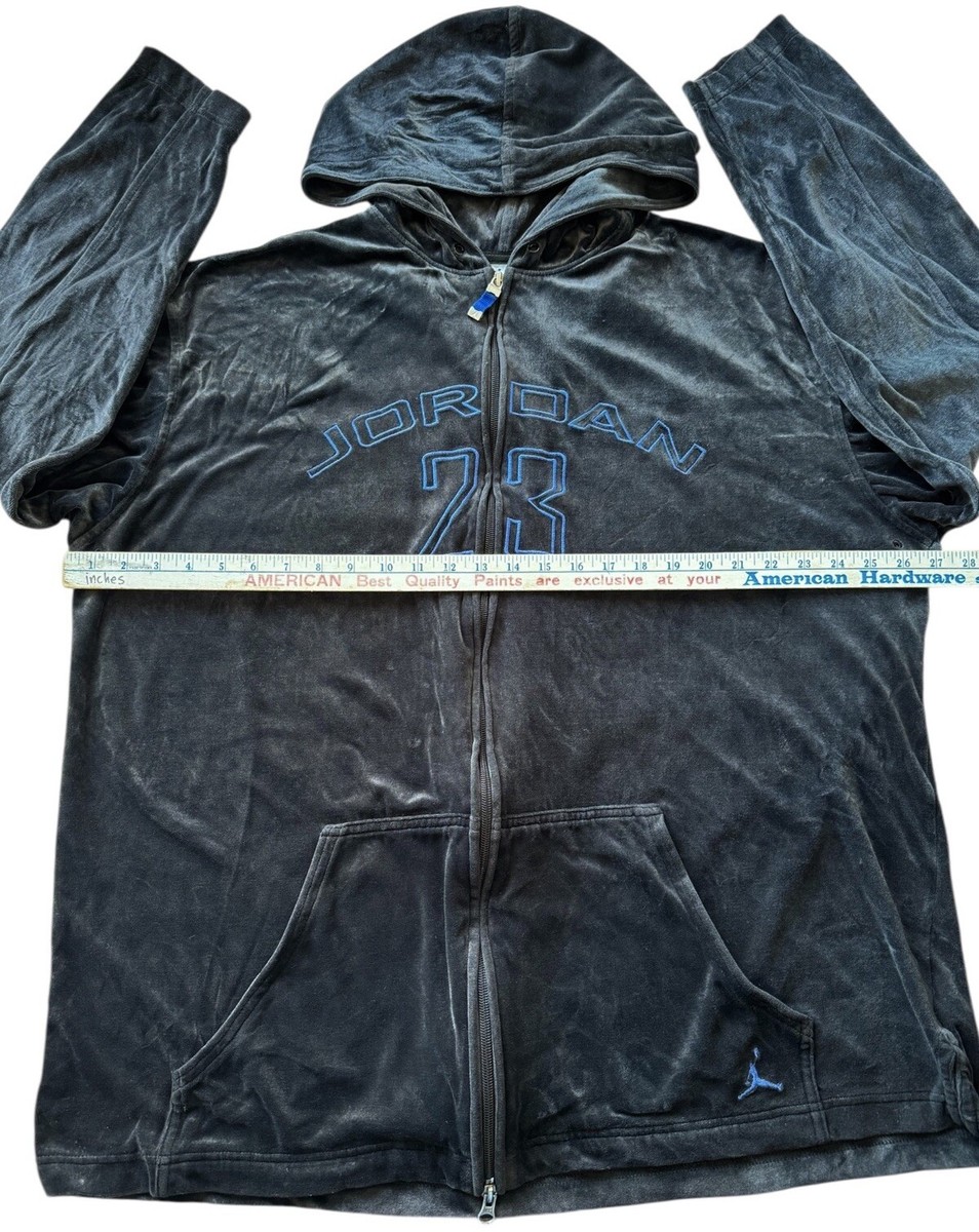 Nike Jordan 23 Velour Hoodie Mens 2X-Large Black Y2K Vintage Nike Jordan 23 Velour Hoodie Mens 2X-Large Black Y2K Vintage