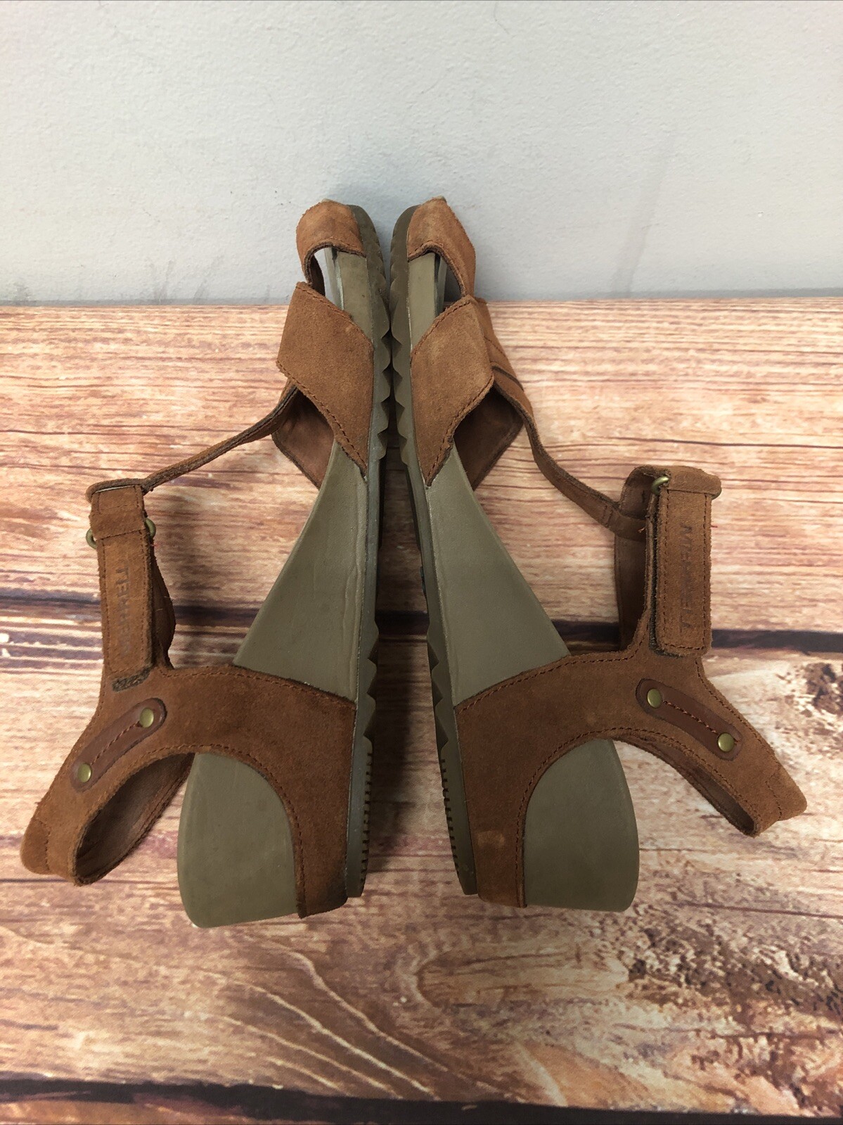 Merrell Revalli sandali con zeppa in camoscio marrone tartaruga conchiglia donna 11 (7v64)