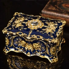 BLUE TIN ALLOY  RECTANGLE  MUSIC BOX   ♫ CLAIR DE LUNE DEBUSSY ♫