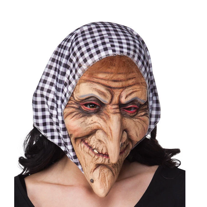BOLAND Maske Hexe aus Latex, mit Haube, Halloween, Horror, Märchen, Karneval und Mottop