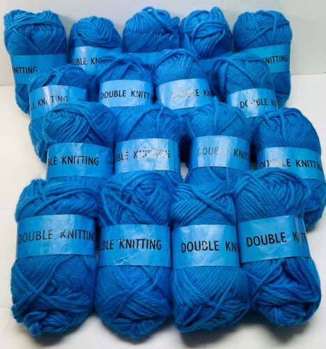 Double Knitting Yarn Lot of 17 Skeins Royal Blue 1,457Yards Wool/Acrylic Vintage