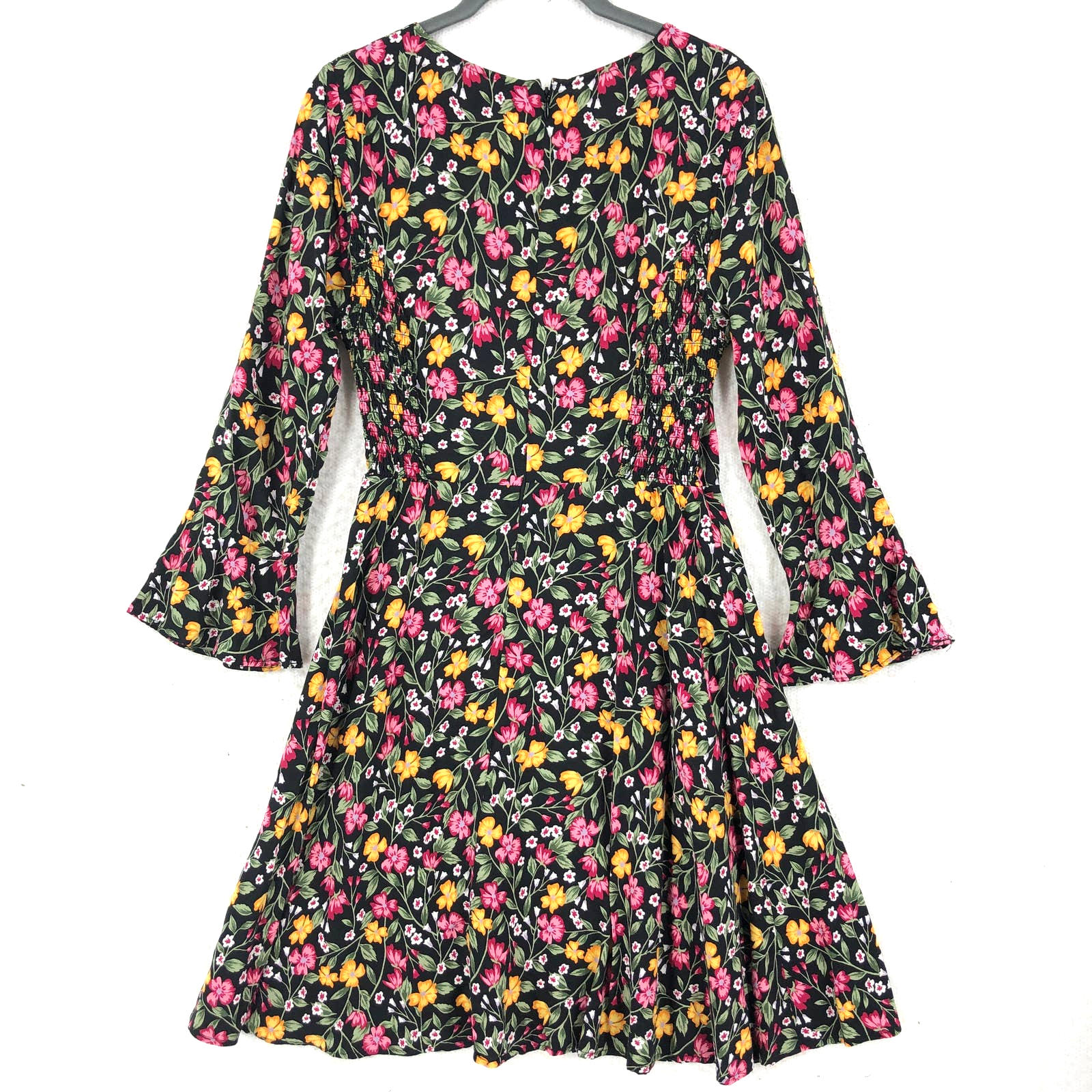 Old Navy Womens S Black Floral Print Fluted Prairie Dress Long Sleeve Crew  Neck | eBay