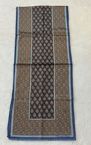 Oscar de la Renta Blue Peach Beige Geometric Art Deco Scarf Vintage - Picture 3 of 6