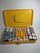 Vintage Yellow Plastic Wil-Hold Wilson Manufacturing Sewing Box with Notions Lot
