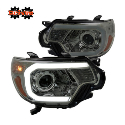 12-15 Tacoma Headlights Smoked Projector Headlight w/LED DRL Single Quad Cab TRD