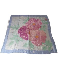 VTG Vera Square Scarf Cosmos Flowers Hand Stitched Rolled Japan 100 Silk 30  