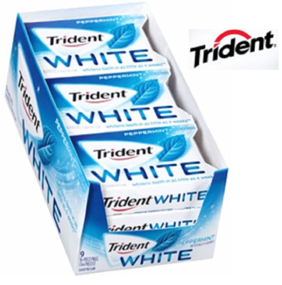 TRIDENT WHITE PEPPERMINT 16 Sticks / Pack / 9 Packs / Box