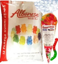Albanese Gummy Bears 12 Flavor 5lb Bag With Gummi Worms 11oz Gourmet Kruise® Bag