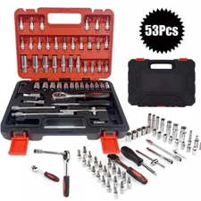 Mechanics Tool Set and Ratchet Socket Set 1/4in 3/8in Drive 53 Pc SAE and Metric