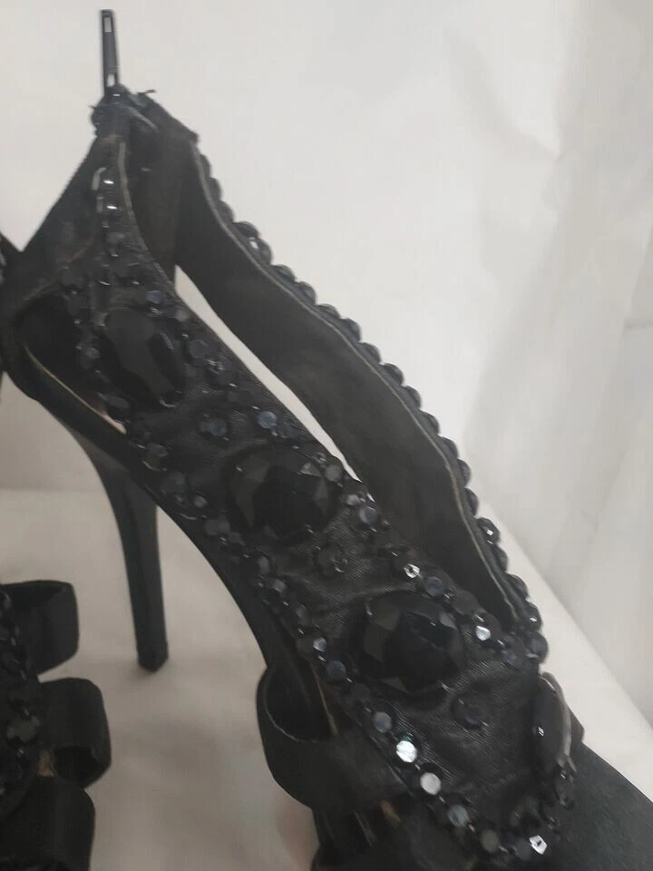 Zapatos de salón Wild Rose para mujer negros con cuentas Stiletto punta abierta cremallera trasera, talla 8,5 Foto 3 de 4