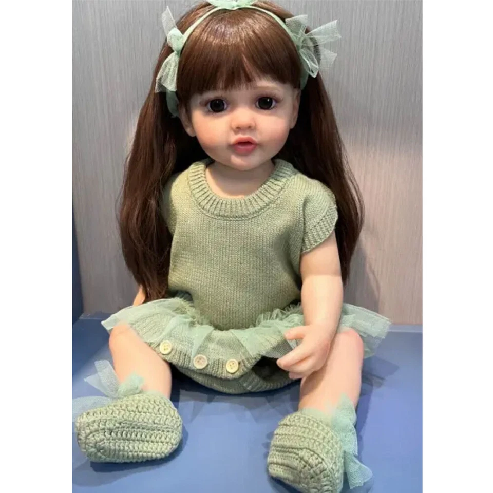 22inch Reborn Baby Doll Full Body Vinyl Toddler Mädchenpuppe Clothes Long Hair - Bild 2 von 3