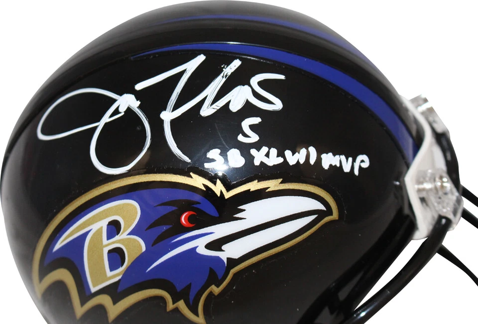 Minicasco firmado por Joe Flacco Baltimore Ravens VSR4 con SB MVP BAS 40159 Foto 2 de 3