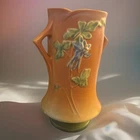 Roseville Columbine 20-8” Vase Double Handle Brown & Green Vintage Pottery Chips