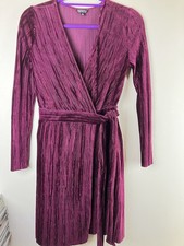 Topshop Wrap over Dress Wine Uk8 Knee Length Long Sleeve Party/cocktail/evening
