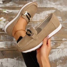 Round Toe Buckle Detail Slip-Ons