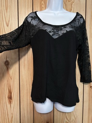 H&M Women s New Top Black Lace Long Sleeve Size L (Jr.) Cotton Blouse Cute