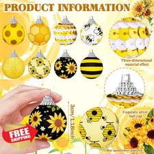 Riceshoot 12 Sunflower Ornaments, Yellow Sequin Balls, Bee Decor