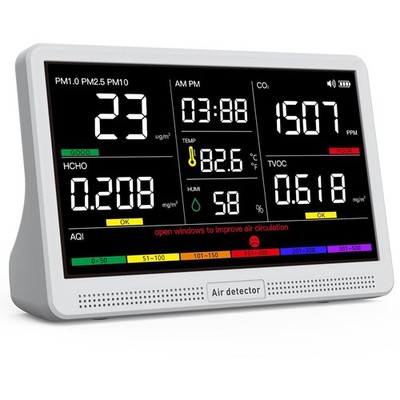 16 in 1 Air Quality Monitor Indoor 7'' Large Display 9 AQI+7 Alerts, CO2 Monit...