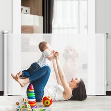 Retractable Child Gate Extends up to 140cm/ 55” One Hand Operation Baby Gate for