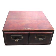 Antique 1907 Shaw Walker Two Drawer Card File Cabinet 3 x 5 Library Office Wood