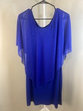 Enfocus Studio Women Cocktail Party Dress Size 18W Royal Blue Cape Overlay