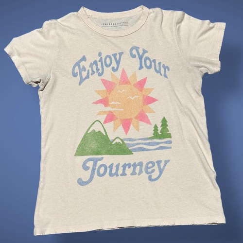 Anthropologie Peach Tee Graphic S Distressed Enjoy Your Journey Indie