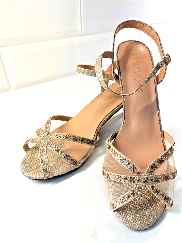 'DREAM PAIRS", WOMEN'S EVENING SHOES, SZ. 9=1/2,GOLD SPARKLE