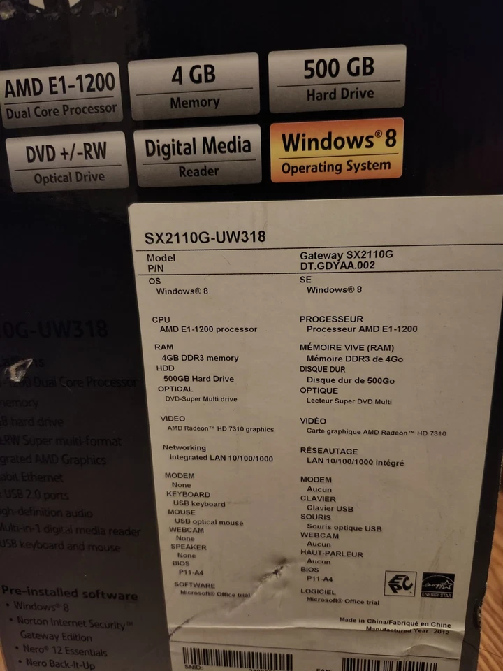 Gateway-SX2110g-uw318 tower with keyboard and mouse - Image 2 of 3
