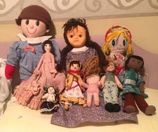 Vintage 9 Creepy Rag Girl Doll Bundle Lot inc 2 Face Ty Handmade Boots