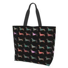 Dachshund Reusable Tote Bag - Cute Dog Grocery Shopping Bag - Canvas Bag with...