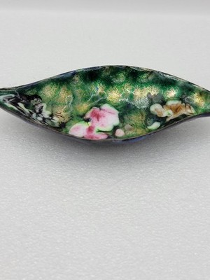Vintage kleine Emaille auf Kupfer Schmuckschale 9 cm lang florales Design