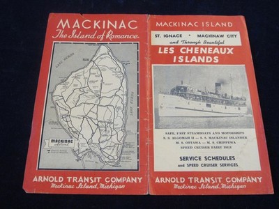 1951 Les Cheneaux Islands Mackinac Island MI Brochure w/Map Arnold Transit C230